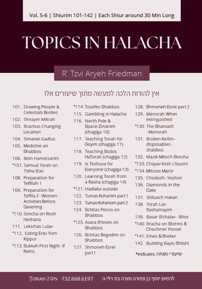 Topics In Halacha Vol 5-6 R’ Tzvi Aryeh Friedman